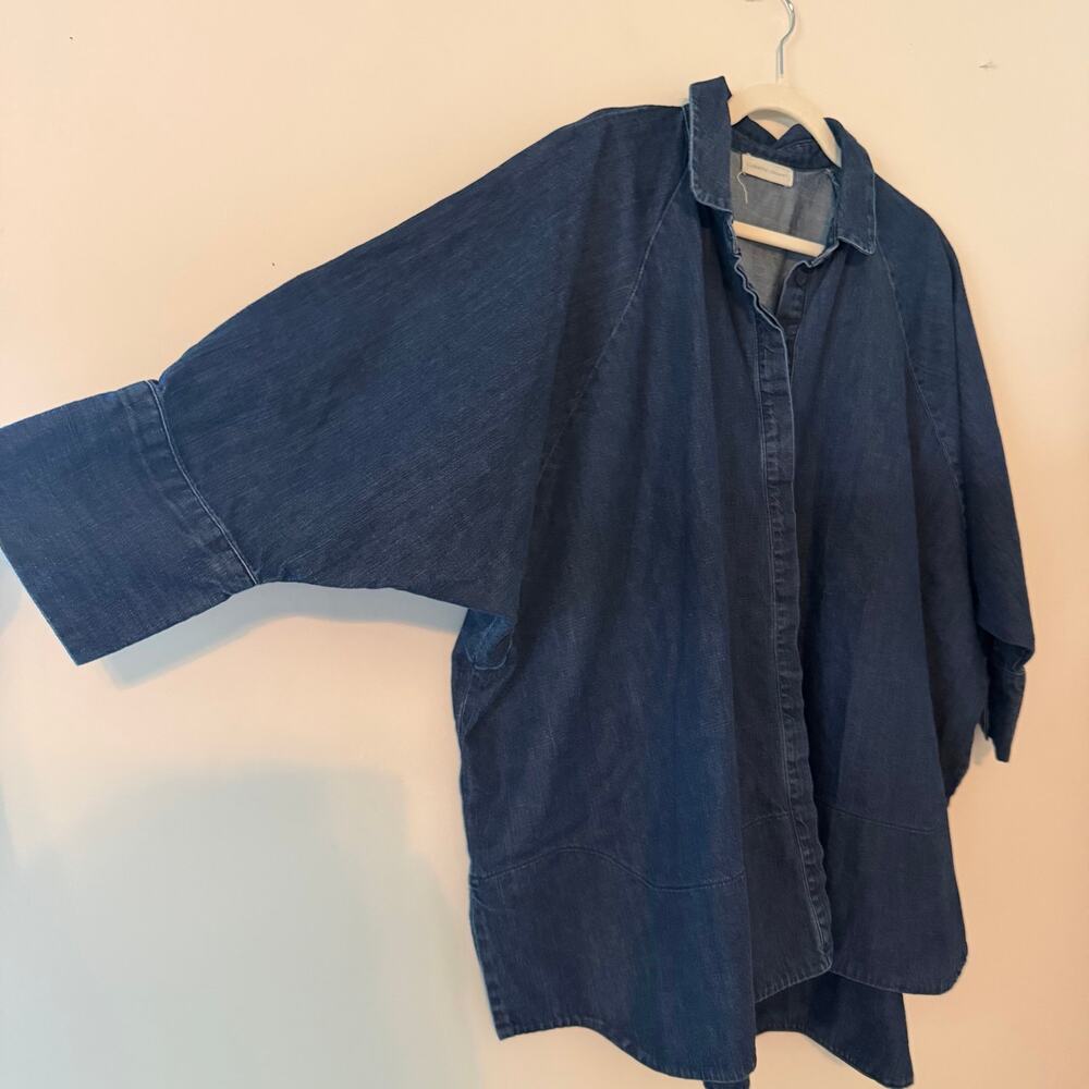 Beaumont Organic 100% Organic Cotton Denim Button Down Shirt Blouse Batwing Sz M - Picture 3 of 9